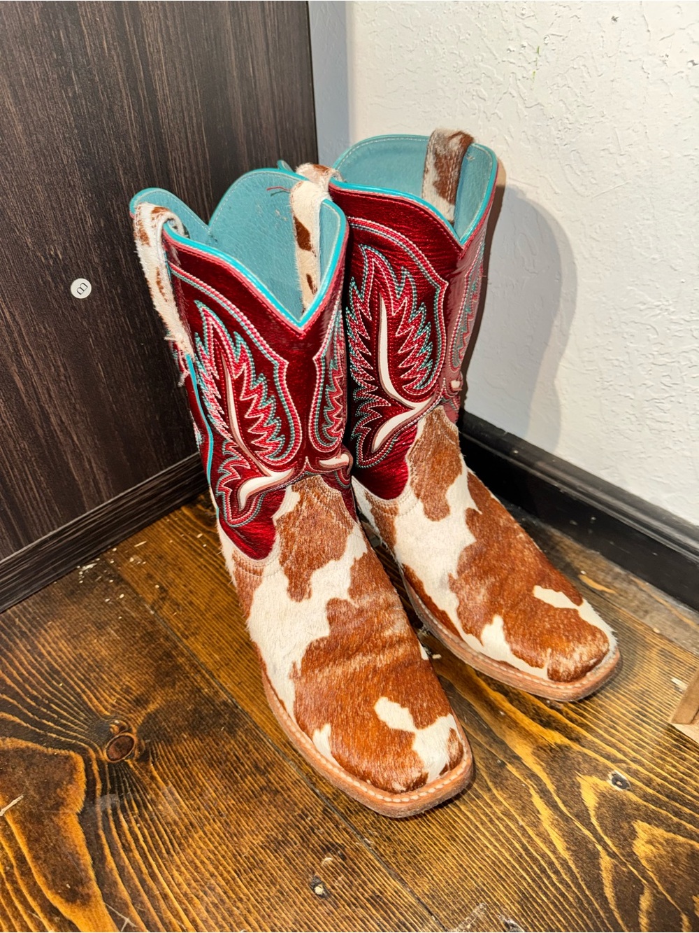 Ariat Red and Turquoise Cowhide Western Heeled Boots